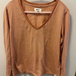 Pact Women's Brown Striped Long Sleeve Tee